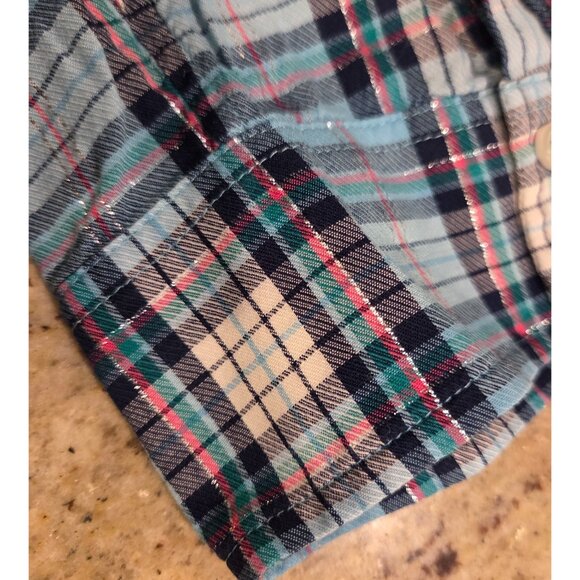 Talbots Womens Size XL Blue Plaid Button Up Shirt Metallic Thread - Picture 11 of 13